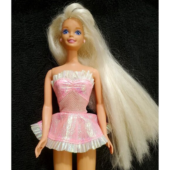 1995 Foam N Color Barbie Doll Pink Iridescent Mini Dress Long Blonde Hair VTG - Picture 4 of 16